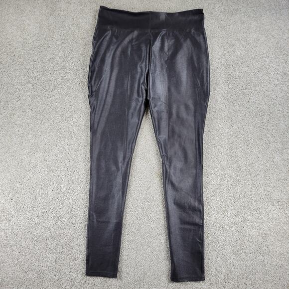 Serra Womens Faux Leather Leggings XL Black Metallic Stretch Skinny Slim Fit New - Picture 7 of 13
